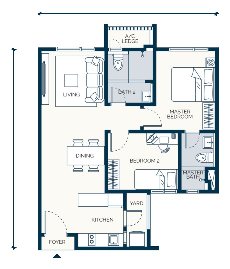 Haus On 15 Type A floor plan — 690 sq ft, 2 bedrooms 2 bathrooms